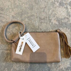 Vegan Leather Wristlet Clutch in Taupe
